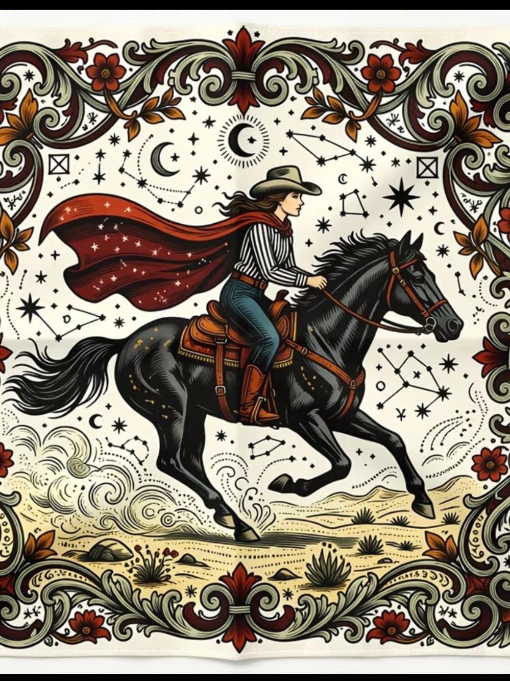🤠 Western Cowgirl Floral Square Scarf | Vintage Rodeo Style